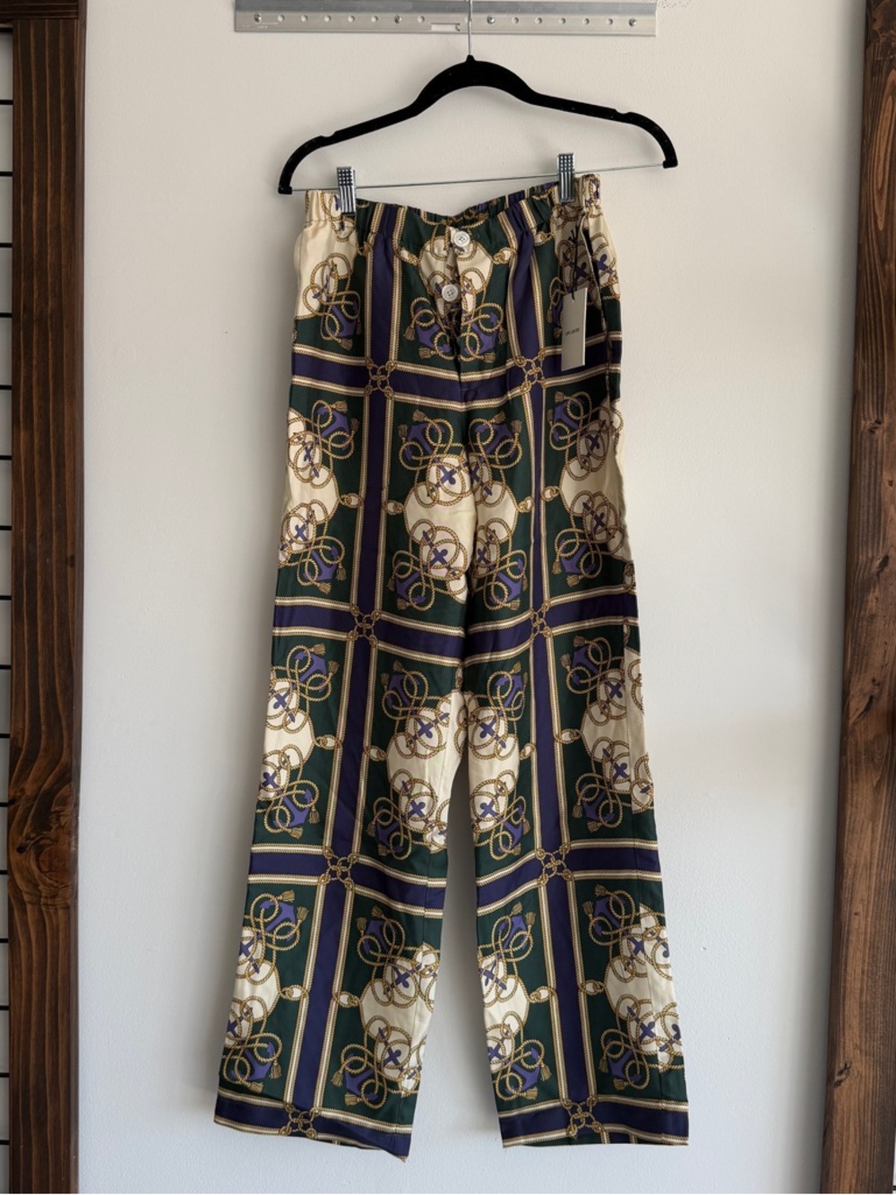 Aime Leon Dore Green, Cream & Navy Wide-Leg Printed Pants